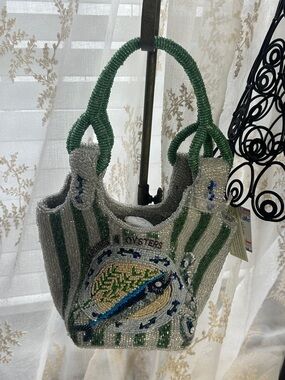 Made in India sardines & oysters beaded handle bag